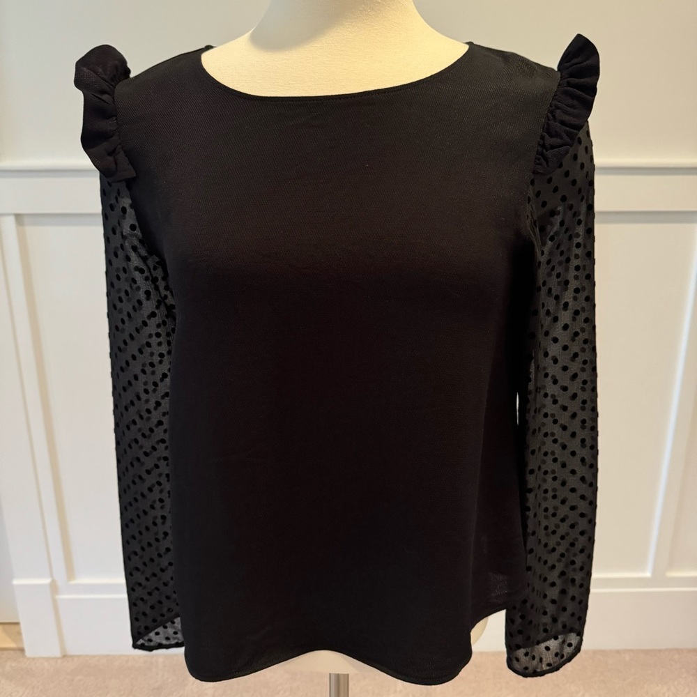 Zara basic collections new black ruffle sheer blouse size small